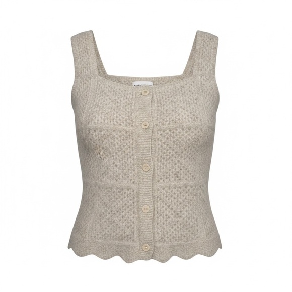 pigment Tops - Women's Cream Fuzzy Knit Tank Top with Button Detail